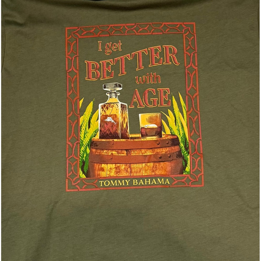 Tommy Bahama Mens Better With Age Graphic T-Shirt Olive Green Medium New